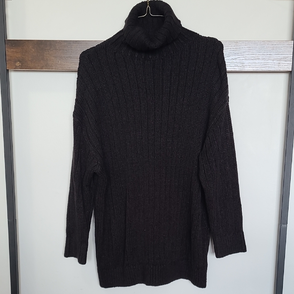 Divided Black Turtleneck Sweater with Cowl Neck